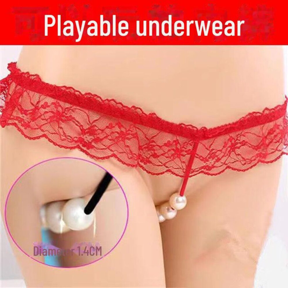 (One Size, red) Seductive Open Crotch Pearl Thong Set For Women - Passionate And Tempting Lingerie