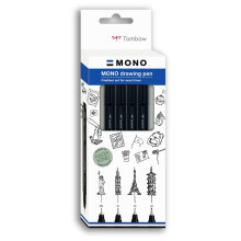 Fineliner MONO drawing pen, Fine Set, pigment ink, water and light resistant, for sketches, illustrations and drawings, black, set of 4, WS-EFL-H-F-4P