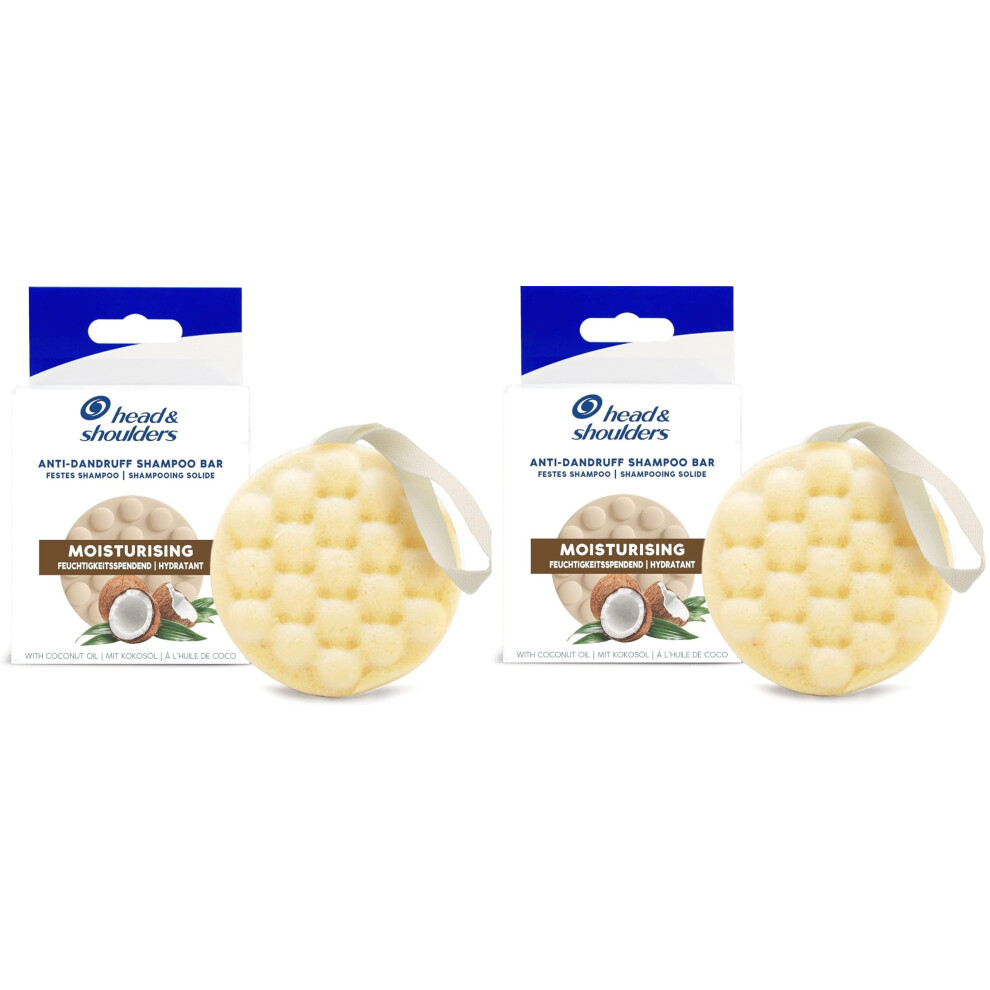 2 x Head & Shoulders Anti-Dandruff Solid Shampoo Bar, Moisturising, With Coconut Oil, 70g