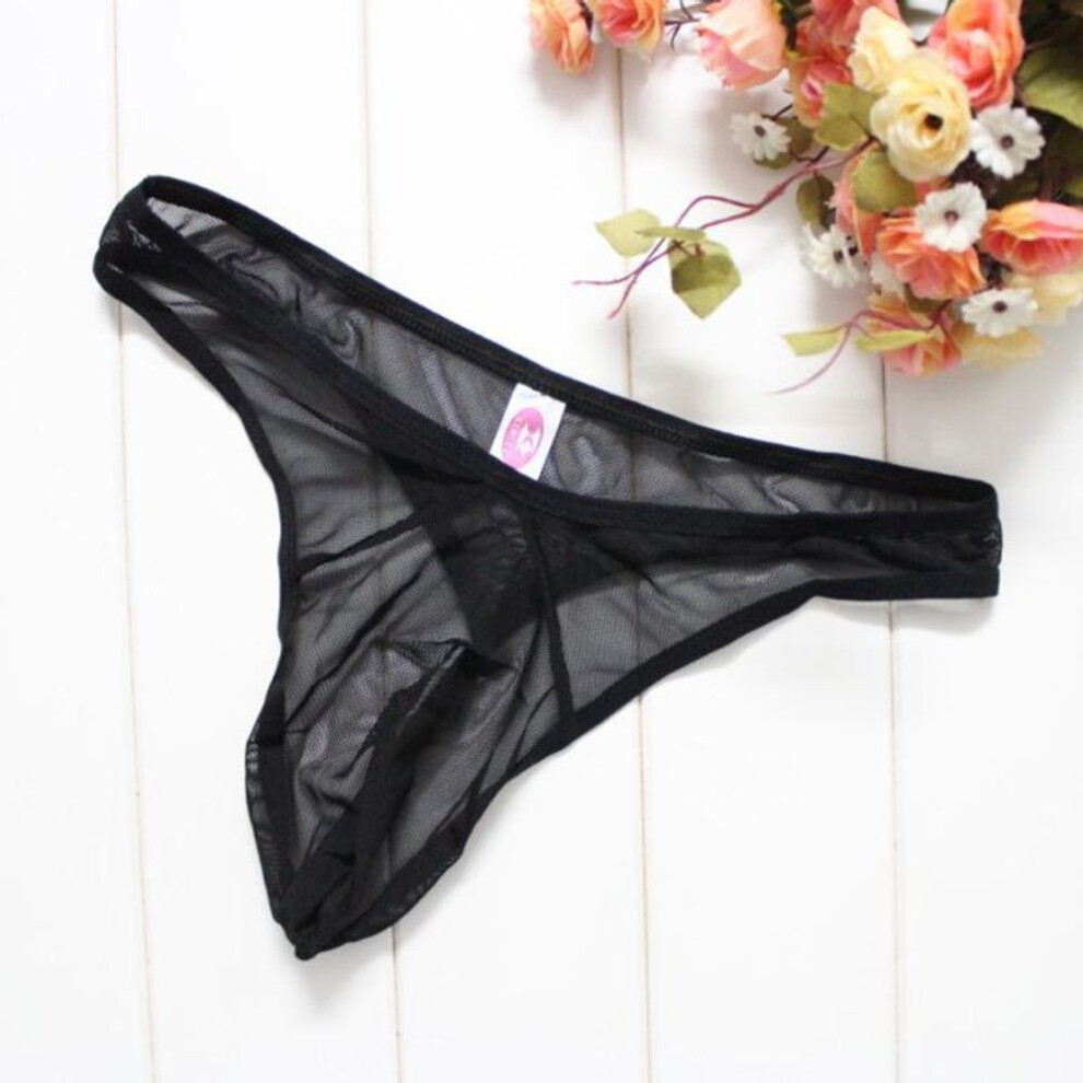 (One Size, black) Ultra-Thin Mesh Men's Transparent Thong - Low Waist Temptation Macho Underwear T-Back