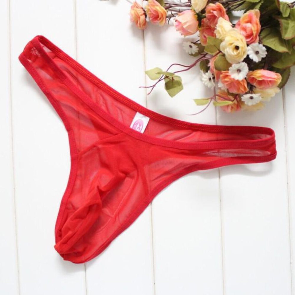 (One Size, red) Ultra-thin Mesh Men's Transparent Thong - Low Waist Temptation Macho Underwear T-back