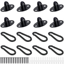 8 Pack Mini Ceiling Hooks Small Pad Eye Plate with Carabiner Clips and Screws, Anchor Plates U Hooks Door Eye Latch Cabinet Knobs Door Drawer Knobs