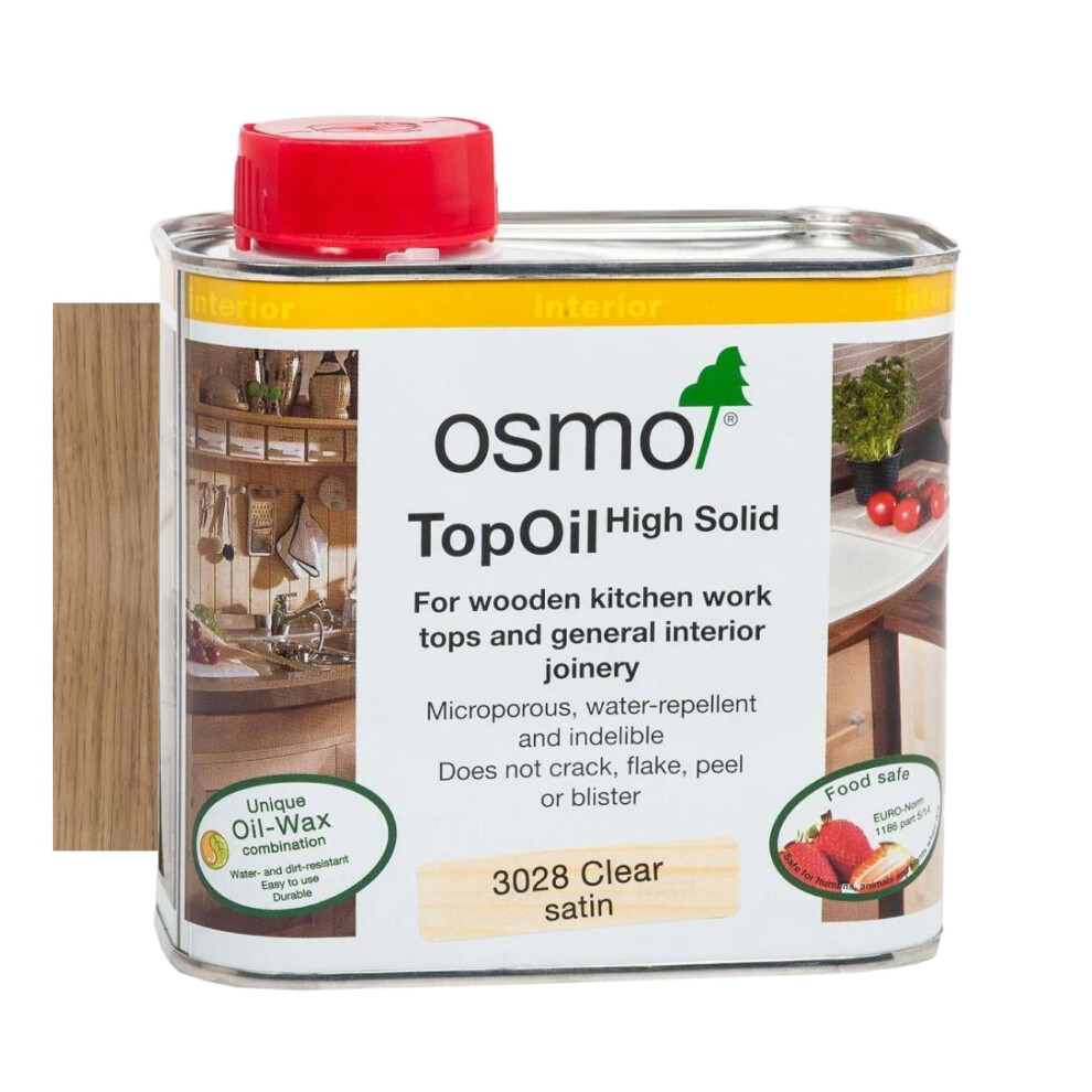 TopOil - High Solid Worktop Oil 3028, Clear Satin, 500ml - Food Safe Wood Oil for Wooden Kitchen Surfaces, Chopping Boards, & Furniture Joints - Water