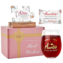 Special Auntie Birthday Gifts from Nephew Niece, Personalised Stemless Red Wine Glasses Gifts Set for Aunty, Christmas Birthday Presents Ideas for