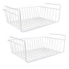 Under Shelf Storage Basket, 2-Pack Under Shelf Hanging Metal Wire Storage Basket Organizer for Kitchen, Office, Pantry, Bathroom, Cabinet (White)