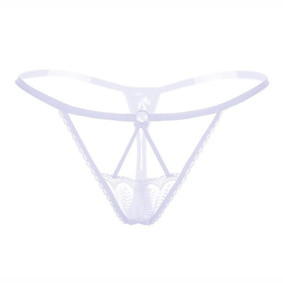 (white, One size (suitable for 80-120 catties)) Low Waist Sheer Lace Thong - Seamless French Temptation 2154
