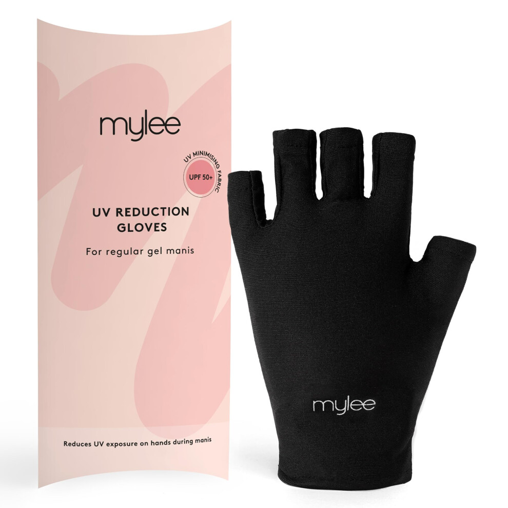 UV Reduction Gloves for Gel Nails – Pack of Two Black Fingerless Nail Gloves with UPF 50+ High-tech UV Protection to Shield Skin During Gel
