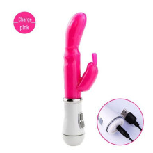 (as the picture, Rechargeable Version) Dual Shock Rabbit Vibrator Massager for G-Spot Stimulation