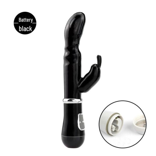 (black, Battery Version) Dual Shock Rabbit Vibrator Massager for G-Spot Stimulation