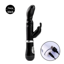 (black, Rechargeable Version) Dual Shock Rabbit Vibrator Massager for G-Spot Stimulation