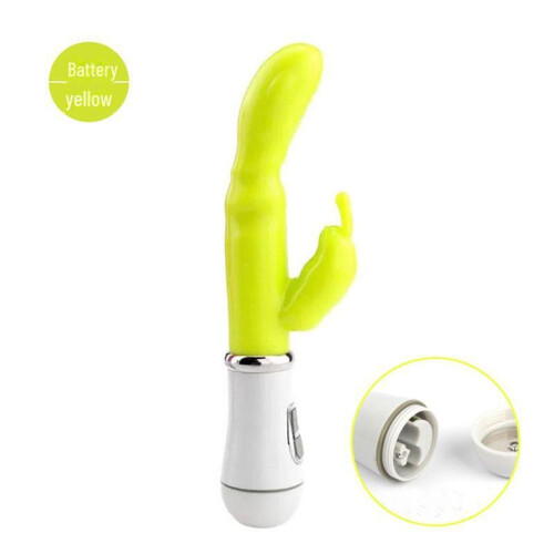 (yellow, Battery Version) Dual Shock Rabbit Vibrator Massager for G-Spot Stimulation