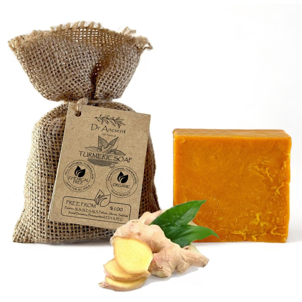 Dr.ancient Turmeric Soap Bar Organic Natural Vegan Traditional Handmade Antique - Anti Ageing - Absolutely No Chemicals! Pure Natural Soap!