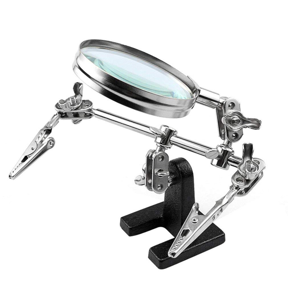 Feita Helping Hands Magnifier Stand With Dual Alligator Clips Adjustable Â 5X Magnifying Glass Perfect For Soldering, Crafting, Hobby, Micro Objects