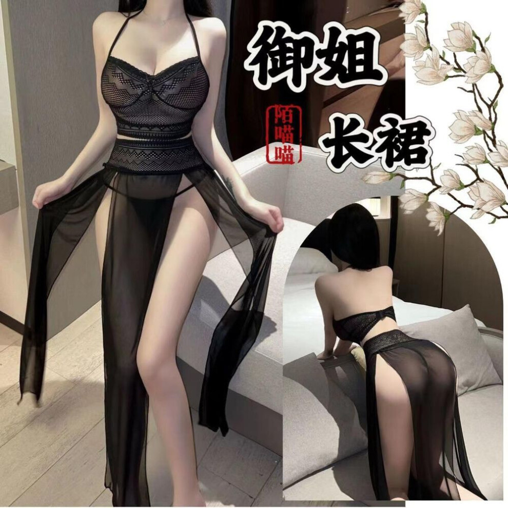 Sexy underwear lace tube top women's hot perspective free temptation sexy split skirt neck tie uniform suit