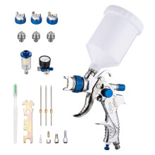 KATSU HVLP Paint Spray Gun Gravity Feed 600CC with 4 Copper Nozzles 1.4/1.7/2.0/2.5mm, Air Regulator with Pressure Gauge and Air Fliter, Pneumatic Air