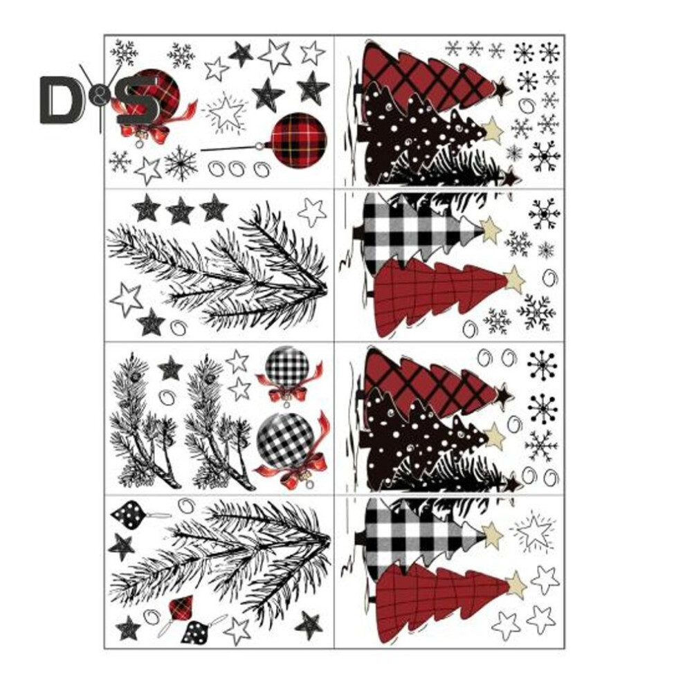 8 Sheets/set Christmas Window Cling Waterproof Pvc Xmas Tree Ball Snowflake Static Glass Sticker Home Office Party Decoration Decal