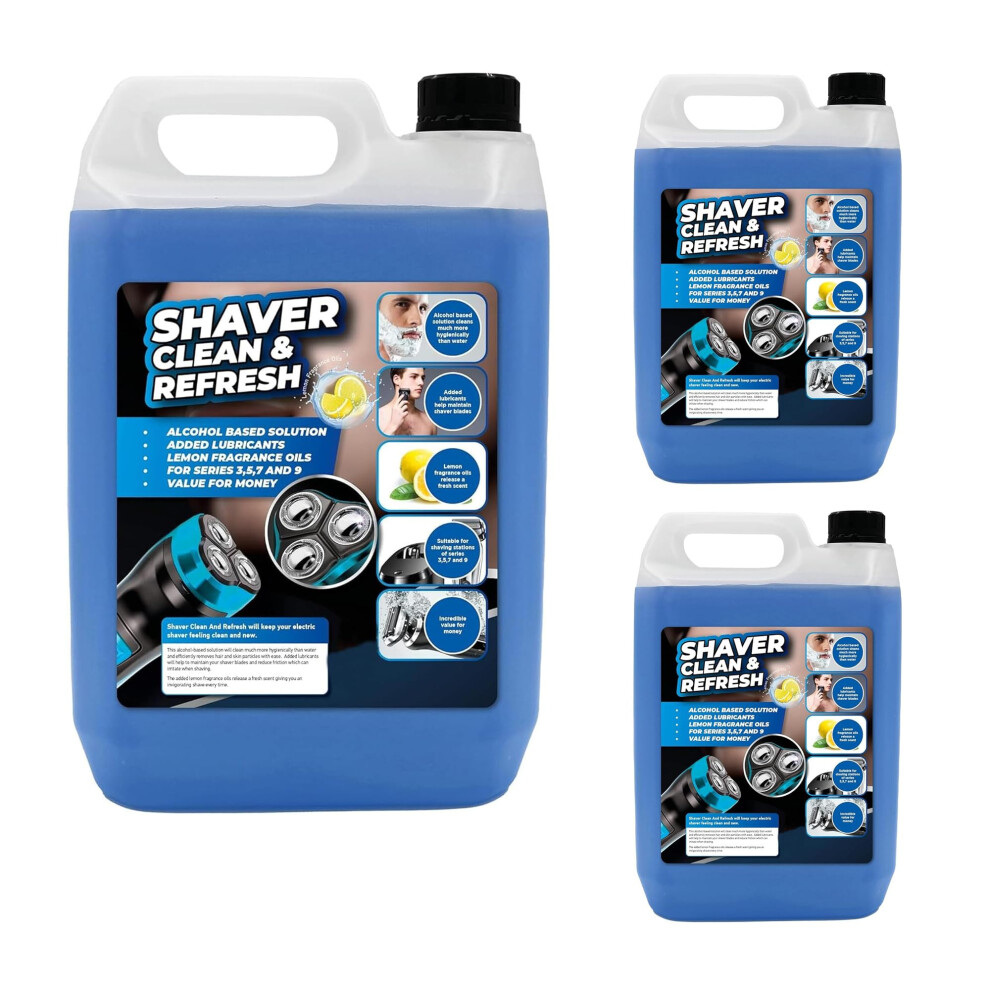 Pluto Packaging 5 Litre Shaver Clean & Refresh Alcohol Based Cleaning Solution With Lemon Oils & Added Lubricants Removes Residual Hair & Skin Particles (1 X 5 Litres