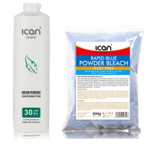 PROFESSIONAL CREAM PEROXIDE 30 VOL 9% 1000 ML + DUST FREE BLUE POWDER BLEACH 500 G SET