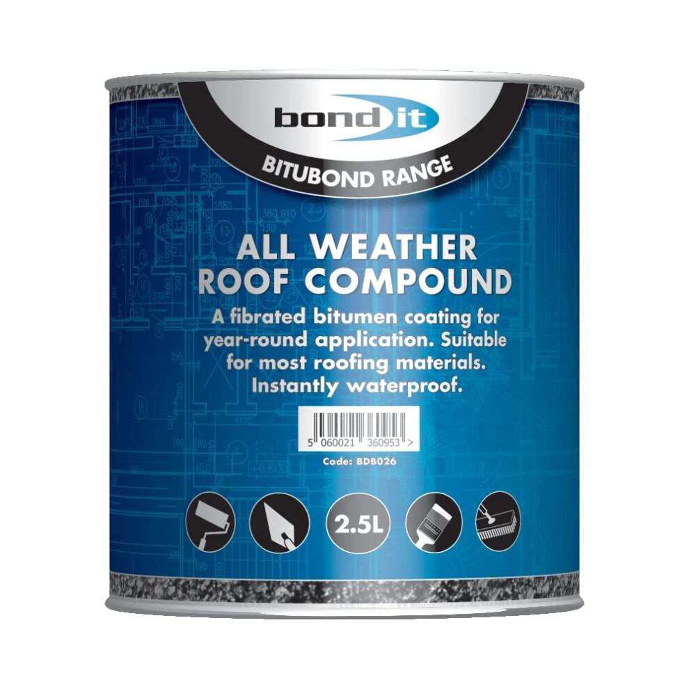 Bond-It All Weather Roofing Compound - 2.5 Litre - Waterproof Coating For Common Roofing Surfaces Including Mastic Asphalt, Roofing Felt, Corrugated 5060021360953