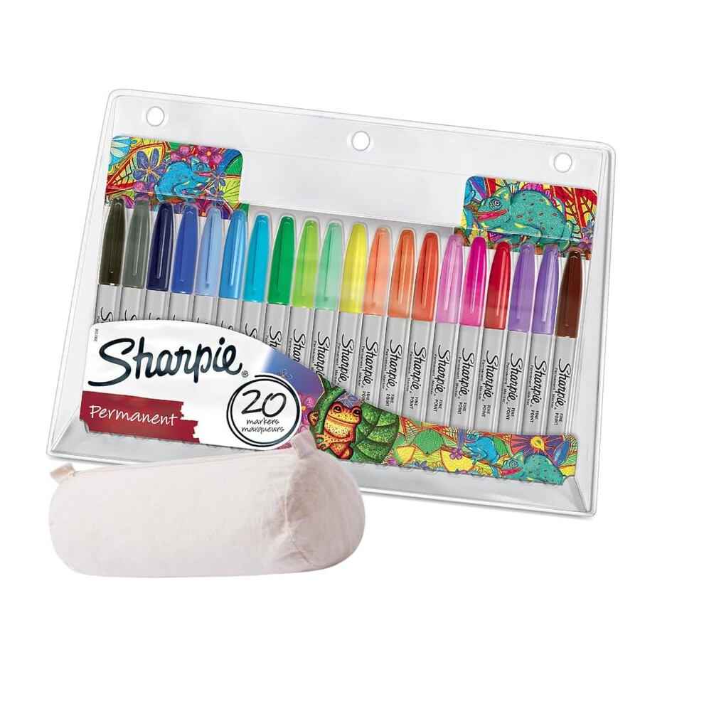 Permanent Marker Set | Exclusive Colour Assortment | Fine Point | 20 Count + Cotton Case
