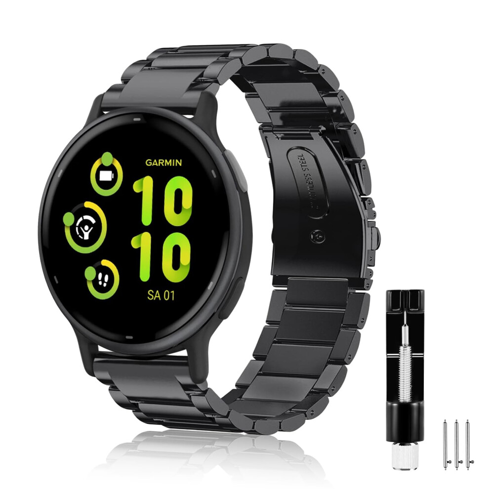 Strap Compatible With Garmin Vivoactive 5/Vivoactive 3/Forerunner 645 Music/Vivomove Hr Smartwatch - 20Mm Quick Release Stainless Steel Metal Black/Silver 724754531534