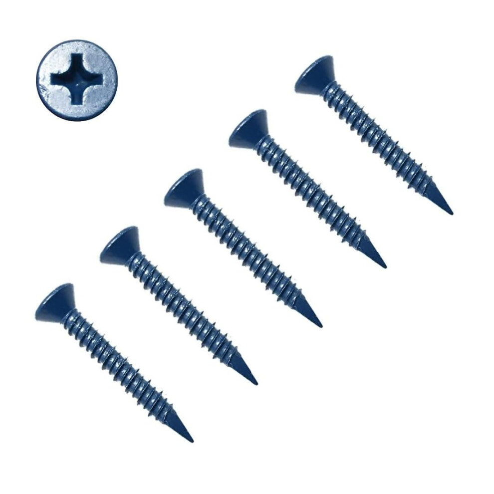 Terf Masonry Concrete Screw 4.8Mm X 32Mm Philip Drive Flat Countersunk Head Blue Finish Anti Corrosion Concrete Screws 4.8Mm X 32Mm For Anchor 5059655026724