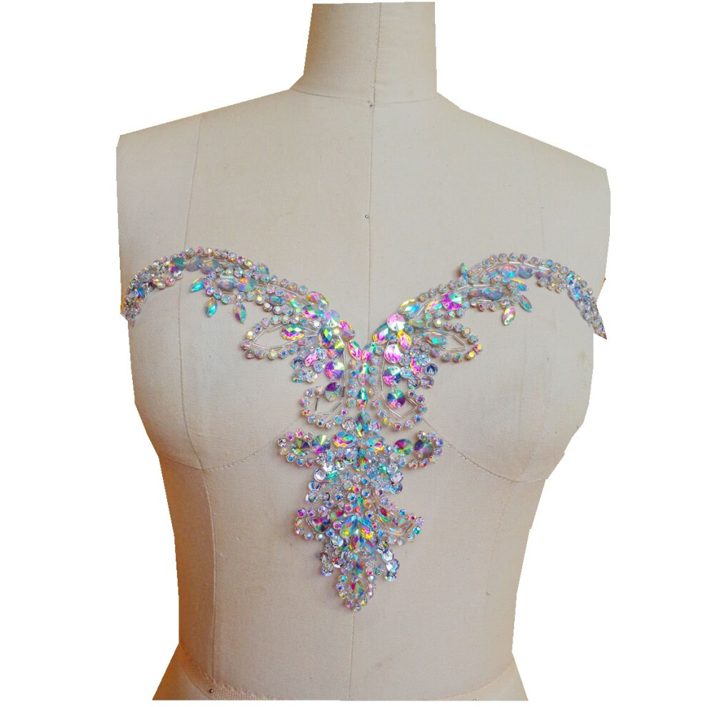 Zbroh Reine Handarbeit, Klare Ab-Farbe, Zum Aufn?Hen, Strasssteine, Pailletten, Perlen, Applikationen, Kristalle, Flicken, 34 X 20 Cm, Kleiderzub-image