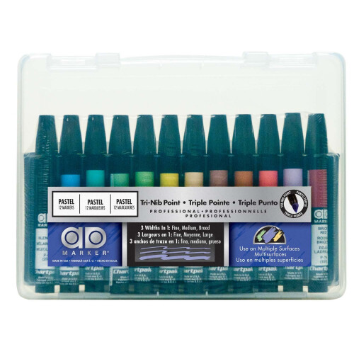 AD Marker The Original Chartpak Tri-Nib 12 Assorted Pastel Colors in ...