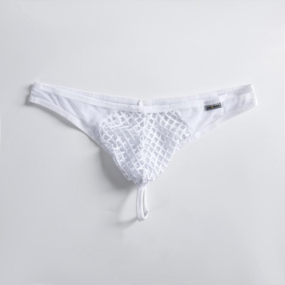 (L, white) Thong JOCKMAIL Ultra Thin Bikini Mesh Material Sexy Men's T-back Underwear Fashion Translucent G-string Underpants