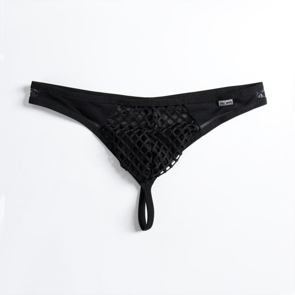 (M, black) Thong Jockmail Ultra Thin Bikini Mesh Material Sexy Men's T-back Underwear Fashion Translucent G-string Underpants