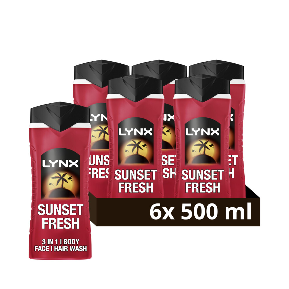Sunset Fresh 3-in-1 Body Wash Men's Hair, Face and Body Cleanser with a mango & mandarin scent for all-day freshness 6x 500 ml