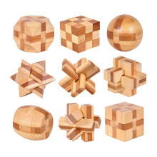 Set of 9 3D Wooden Brain Teaser Puzzles, IQ Challenge Puzzle Games, Small Logic Mind Puzzle Box Toy Removing Assembling Lock Puzzle Gift Set for