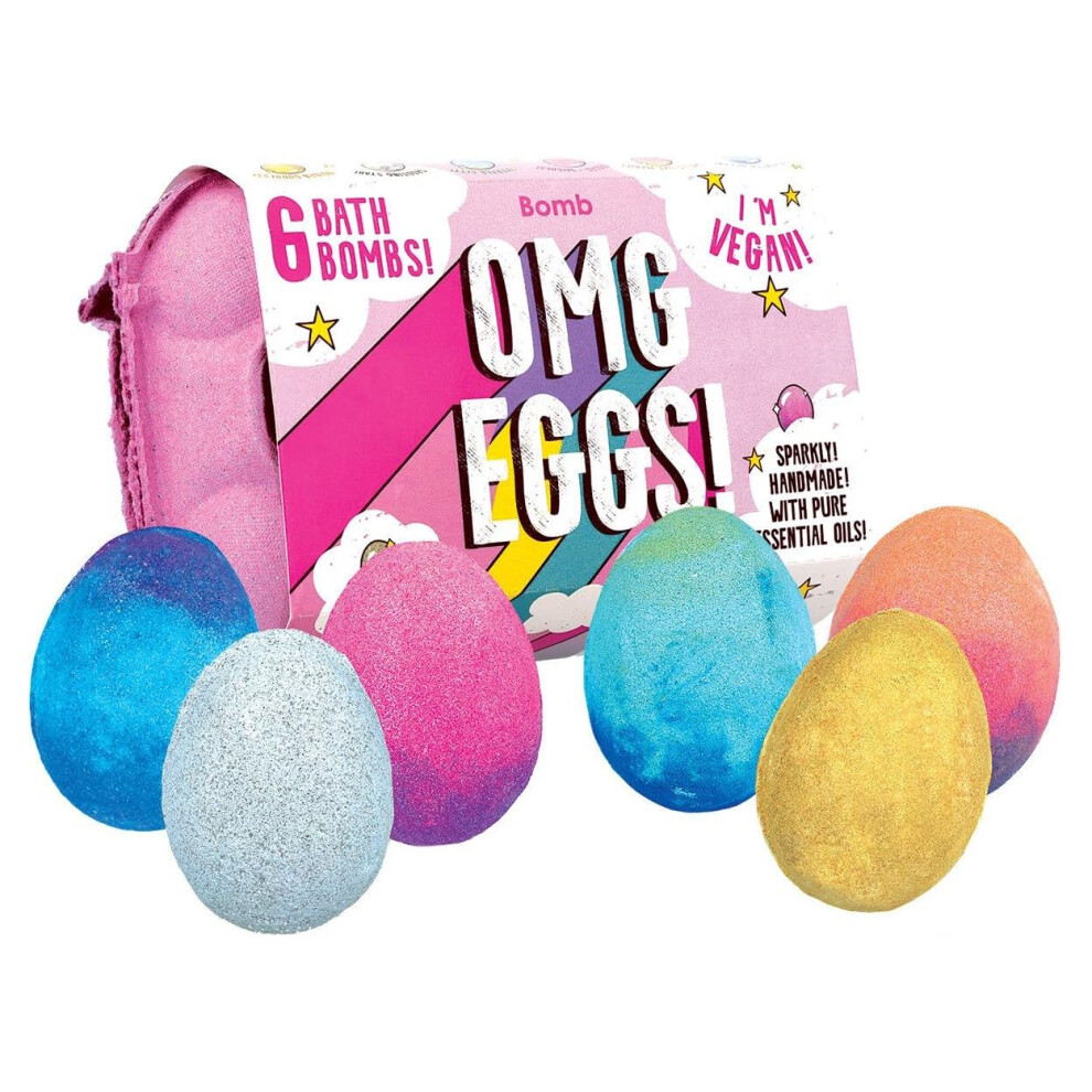 OMG Eggs Bath Bomb Gift Set with 6 Bath Bombs, Egg Shaped, Made with Pure Essential Oils & Glitter, Tropical and Fruity Scents
