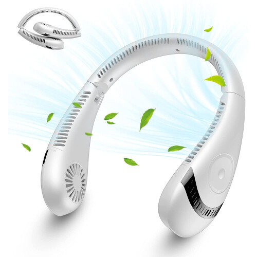 (white) Neck Fan, 5000mAh Foldable Bladeless Neck Fans Portable Rechargeable, 3 Speeds Adjustment 360 Cooling Airflow, Hands Free Wearable Personal Fan,
