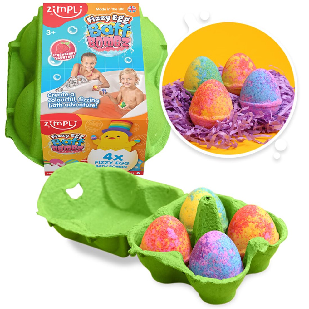 Zimpli Kids 4 X Fizzy Egg Baff Bombz Gift Set, Ideal Alternative To Easter Chocolate Treats, Fizzing Bath Bombs For Children, Colourful, Fizzing Bath Bombs, Bath