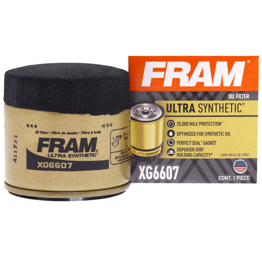 FRAM Ulta Synthetic Automotive Replacement Oil Filter Designed for Synthetic Oil Changes Lasting up to 20k Miles XG6607 with SureGrip (Pack of 1)