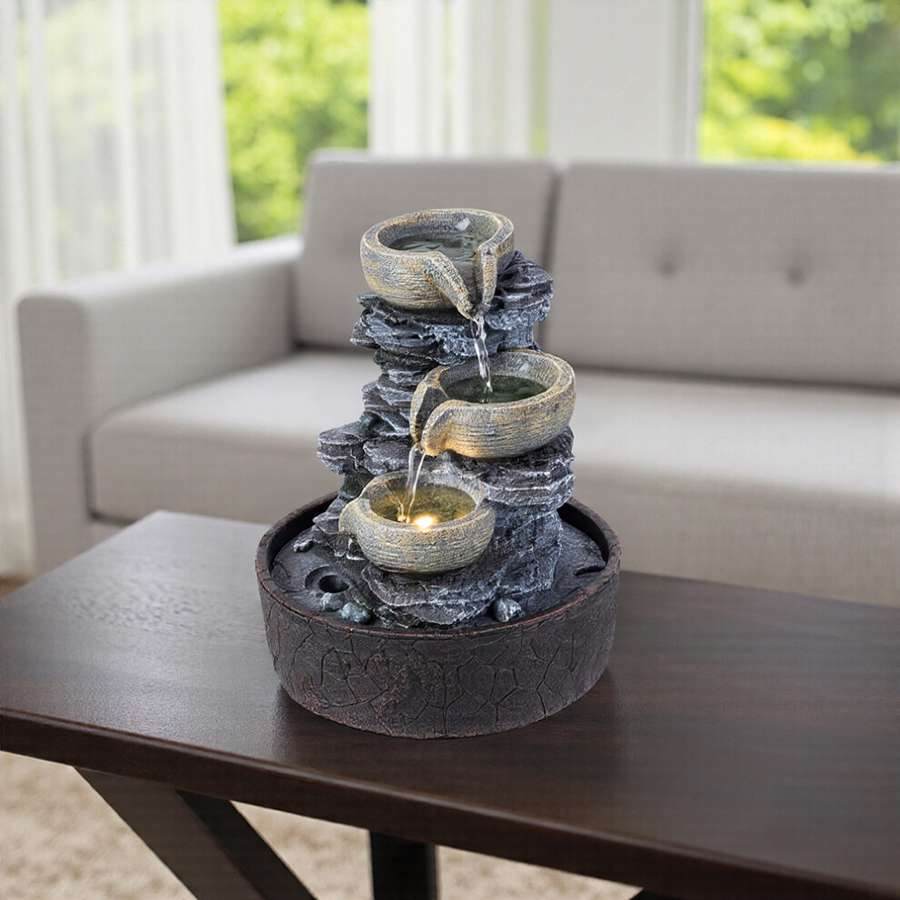 Tabletop Waterfall Fountain with LED Lighting, 20.5 cm Dia x 25 cm H