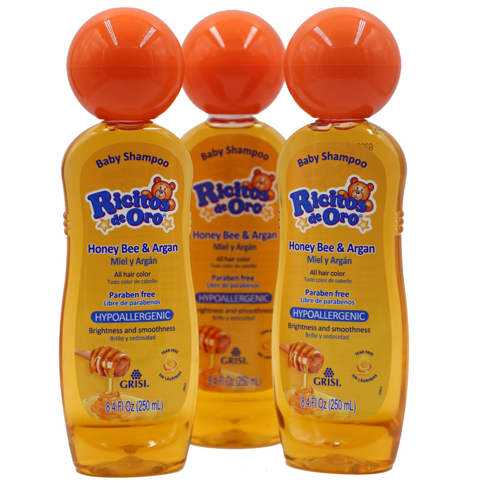Ricitos De Oro Honey Bee Shampoo Baby Cleansing Shampoo Rattle Cap Parabenfree Product For Baby?S Delicate Hair Hypoallergenic 3-Pack Of 8.4 Fl Oz Ea
