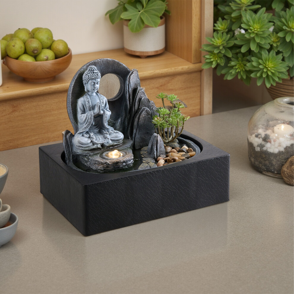 Tabletop Waterfall Fountain with LED Lighting, 28.8 cm W x 21 cm D x 22.8 cm H