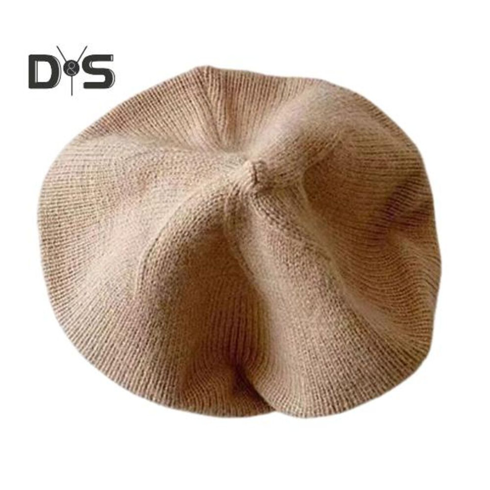 (khaki) Children Painter Hat Candy Color Knitted Elastic Keep Warm Anti-slip Beanie Baby Knitted Beret Solid Color Autumn Winter Cap Outdoor Bonnet