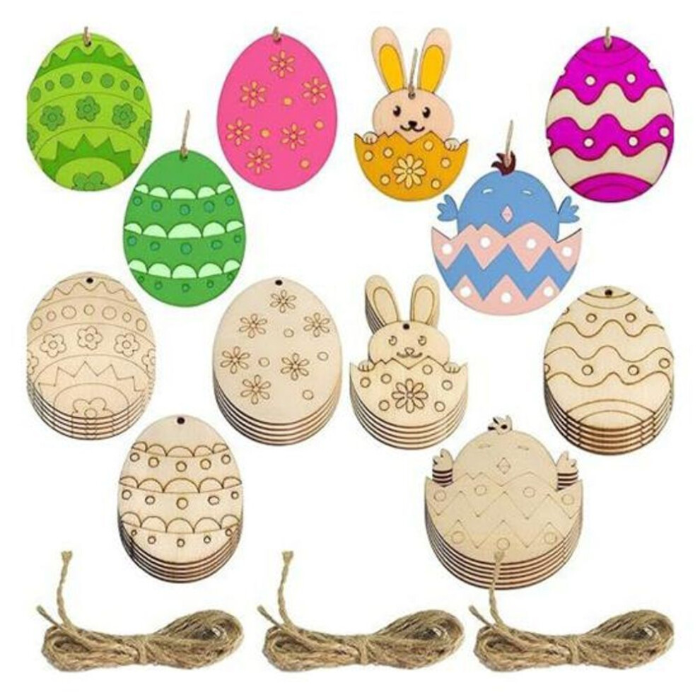 30 Pcs Easter Wooden Ornaments Unfinished Wood Cutouts Diy Rabbit And Egg Decorations For Kids Easter Crafting Spring Party Decor