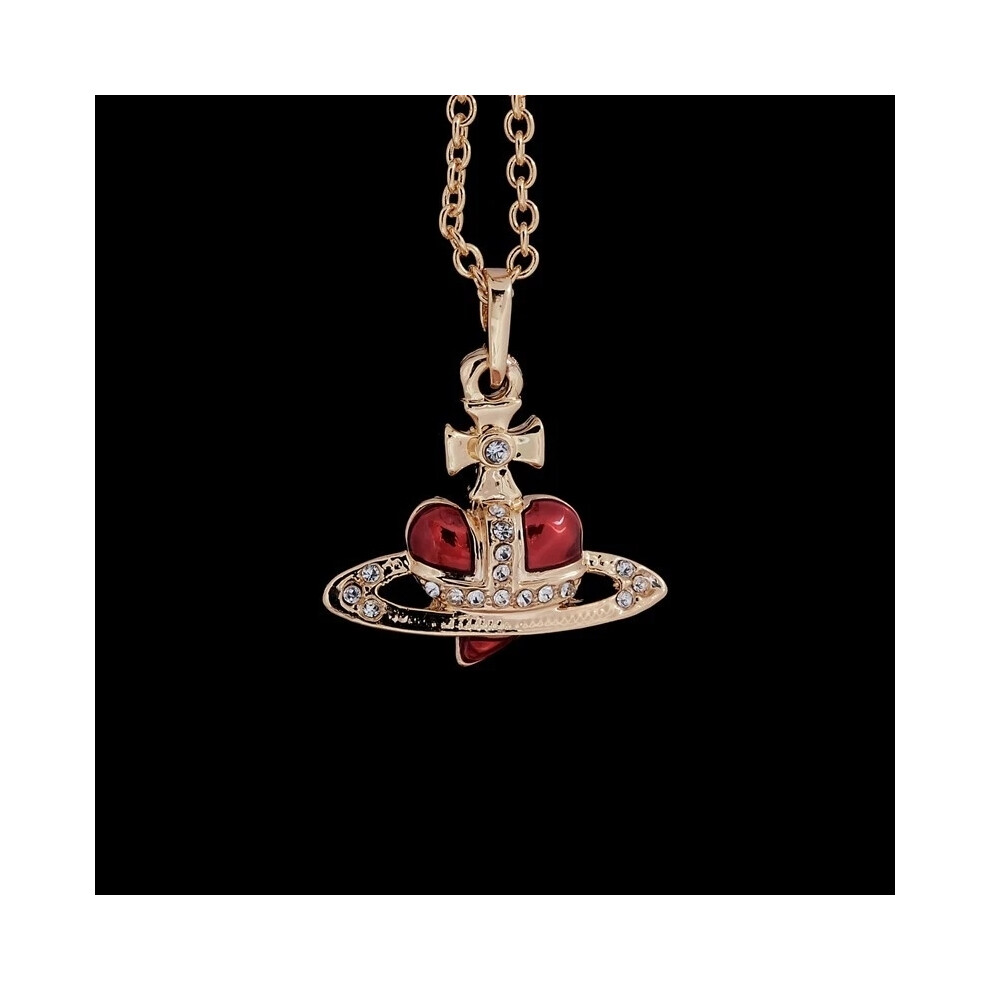 Vivienne Westwood Red DIAMANTE HEART ORB NECKLACE Gold Tone With Box B62