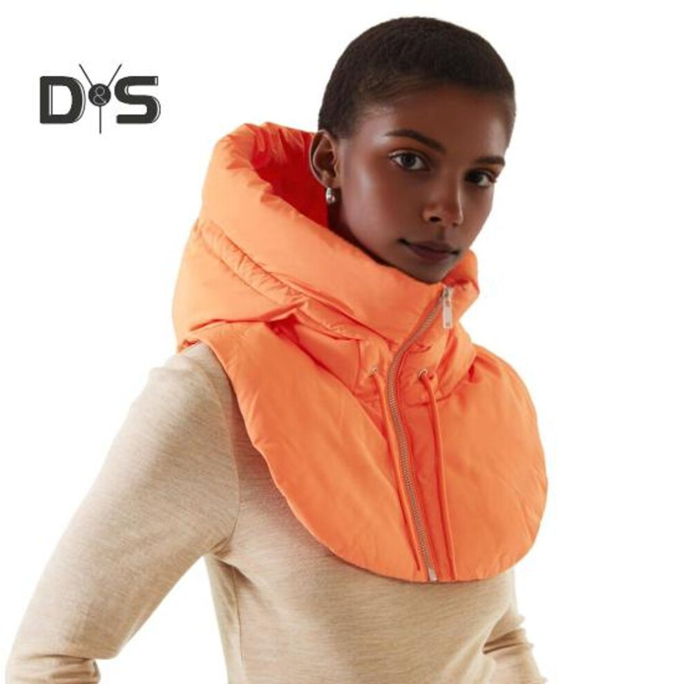 (orange, M) Winter Ultralight Down Hooded Hat Coat Neck Collar Zipper Closure Drawstring Men Warm Ring Scarf Balaclava Hat Coat Scarf Short Tank Top