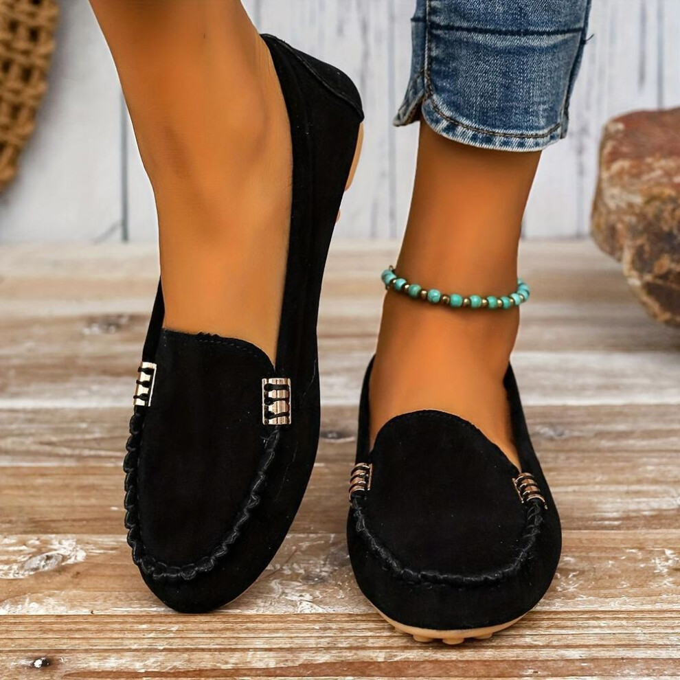 (black, 42) Casual Lightweight Loafers with Metal Decor and Flat Sole