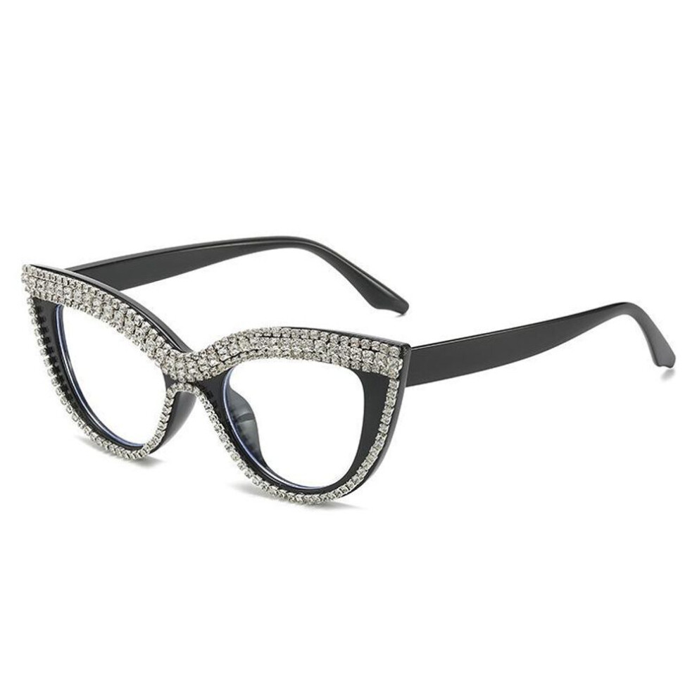 (black, +3.5) Elegant Cat Eye Reading Glasses With Rhinestone Embellishments - Suitable For Presbyopia