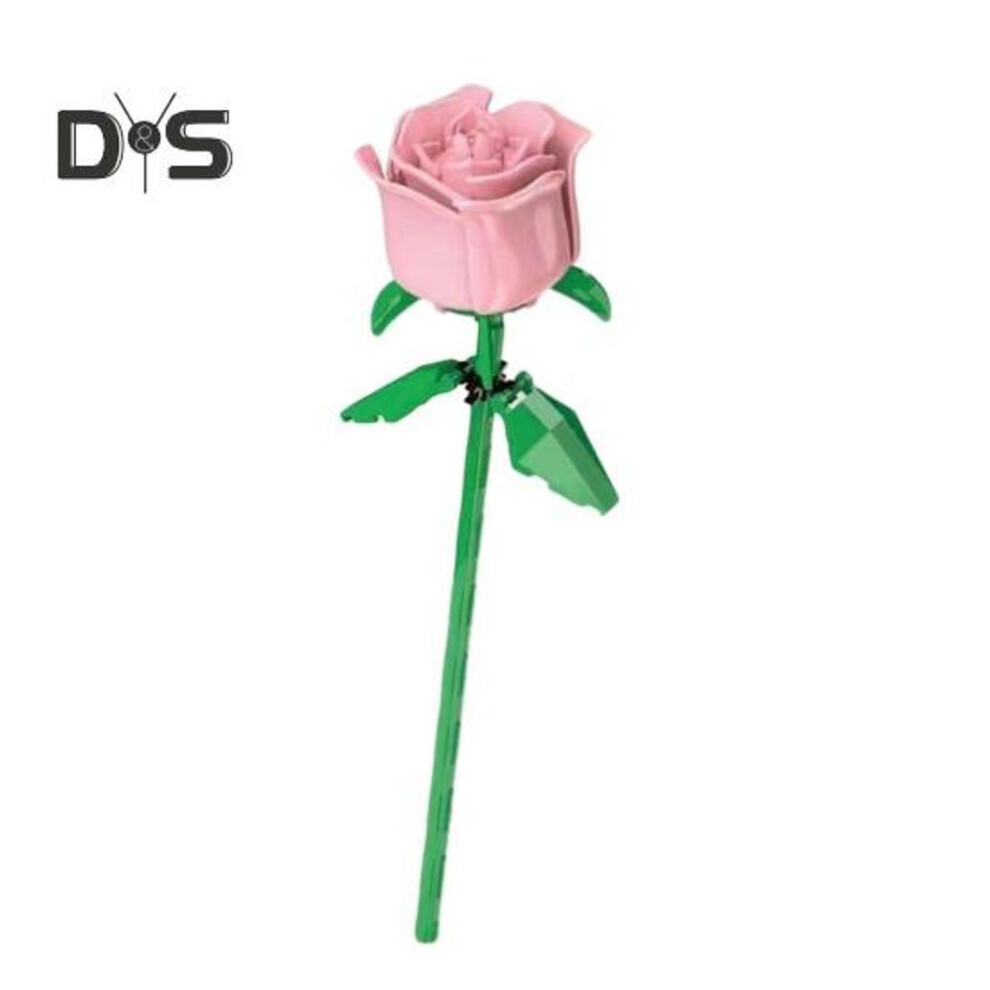 (pink) 1 Set Building Block Rose Branch Diy Handmade Colorful Flower Block Assembly Toy Plastic Floral Plants Decoration Kids Adults Girls Gift