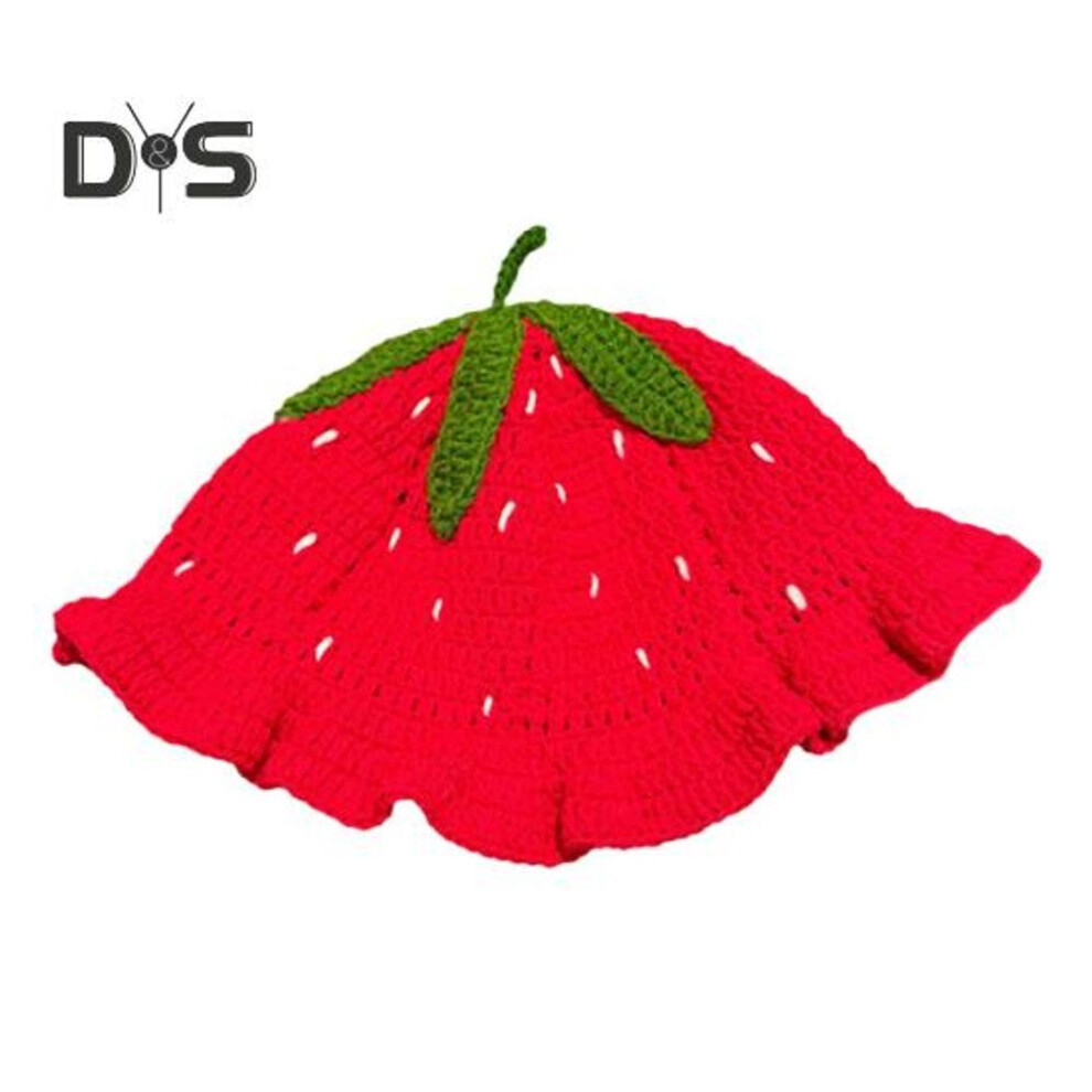 Fisherman Hat Strawberry Shape Crochet Knitted Yarn Sweet Girls Bucket Hat Photo Prop Headwear Fall Winter Keep Warm Sunscreen Hat