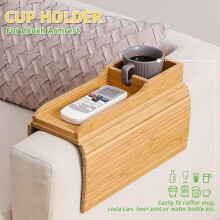 1pc Bandeja De Reposabrazos De Sofá Ecobamboo Con Portavasos: Mesa De Sofá Plegable, Plegable Para Bebidas, Bocadillos Y Control Remoto