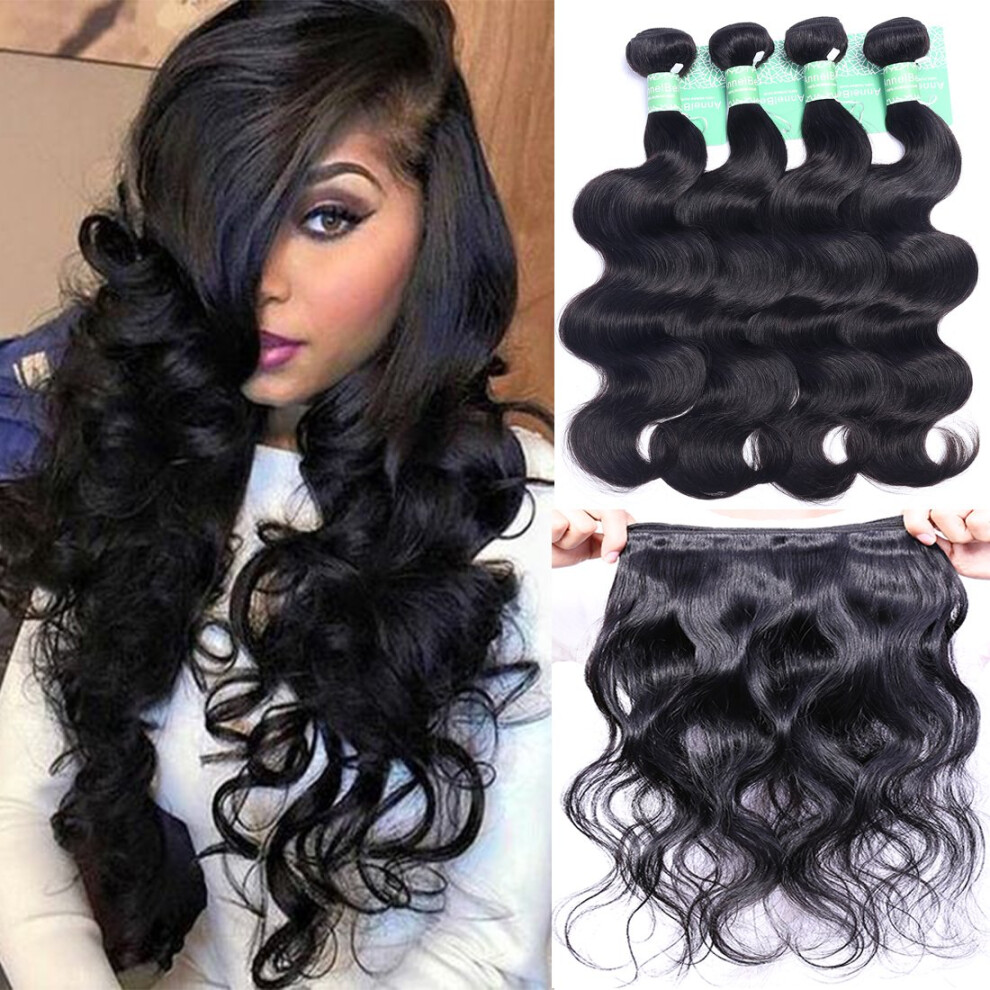 Annelbel Unisex Brazilian Hair 4 Bundles Body Wave 8A Virgin Unprocessed Human Hair Bundles Remy Human Hair Extensions Weave - Wavy Hair Double Weft Natura