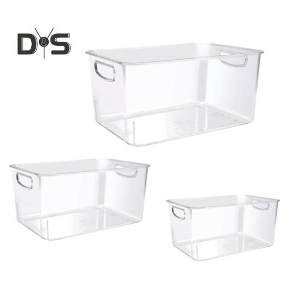 (as the picture, 1 Set) 1/3pcs Extra Large Clear Plastic Storage Bins Transparent Organizer With Built-in Handle Large Capacity Acrylic Organizer Square Container